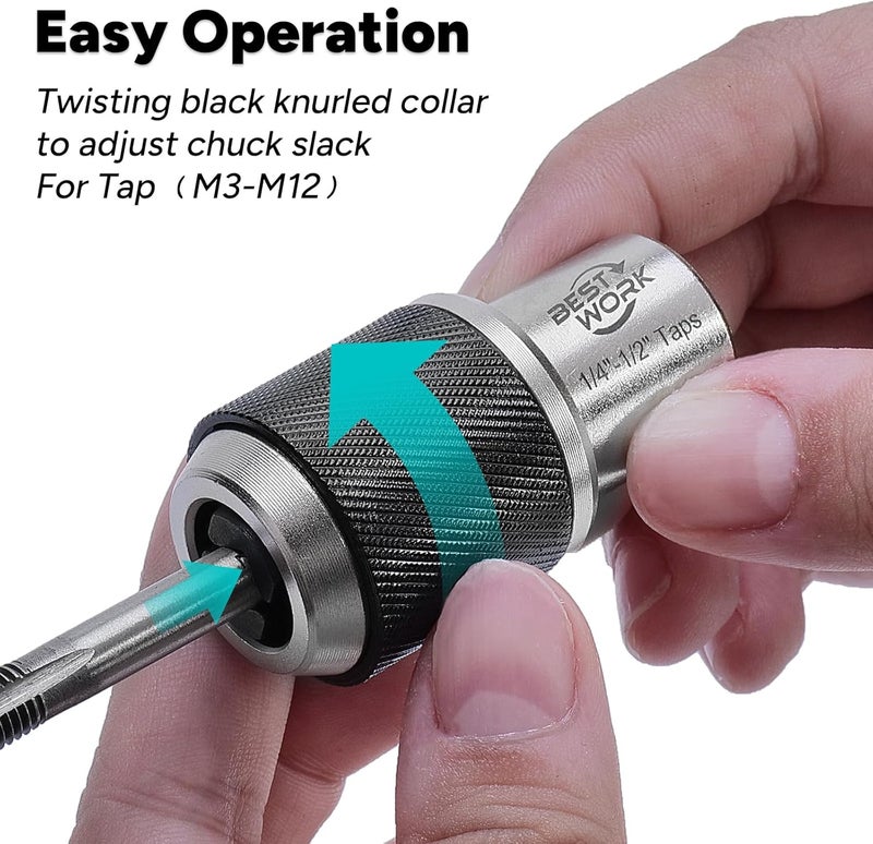 Bestwork 3pcs Adjustable Tap Socket Set, 3/8" Drive Tap Handle Tool, Tap Holder for Reamers, Screw Extractors - Image 4